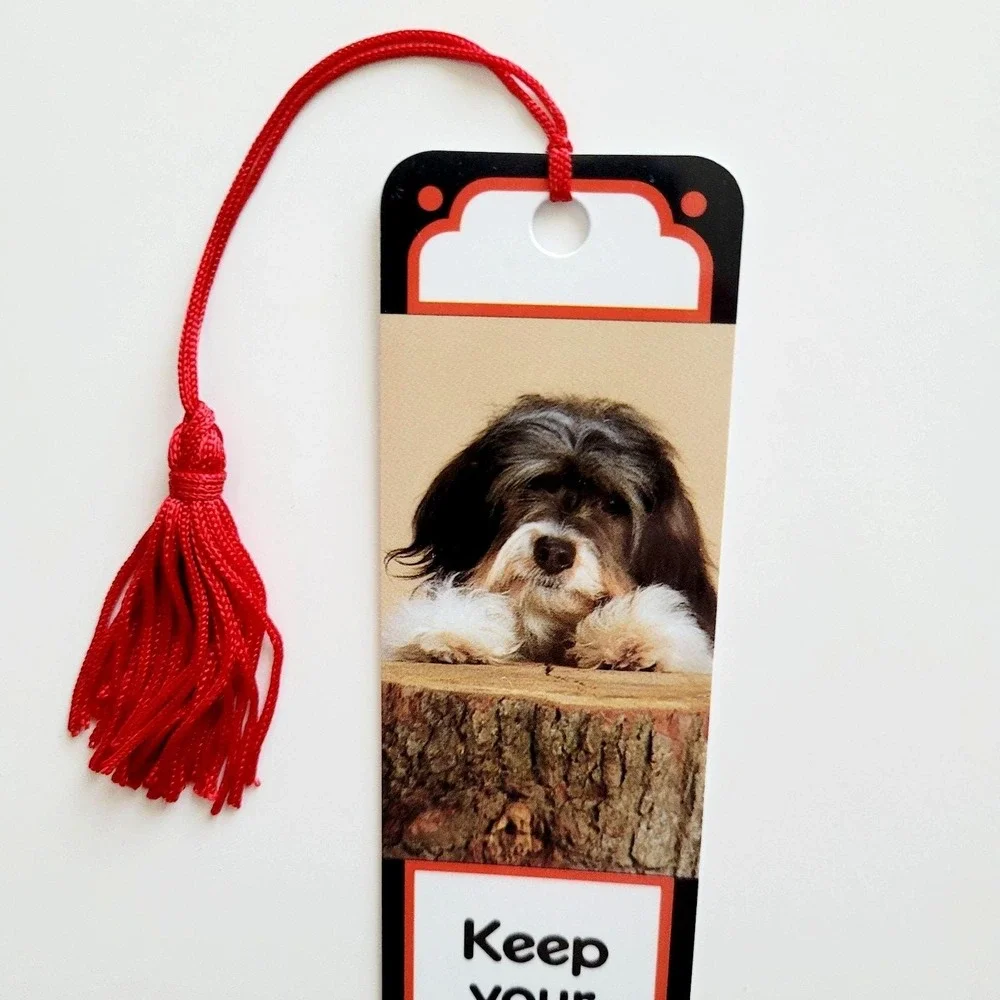Vintage 90s Tibetan Terrier Bookmark Dog Paws book Tassel 1991 Antioch TBM-08052